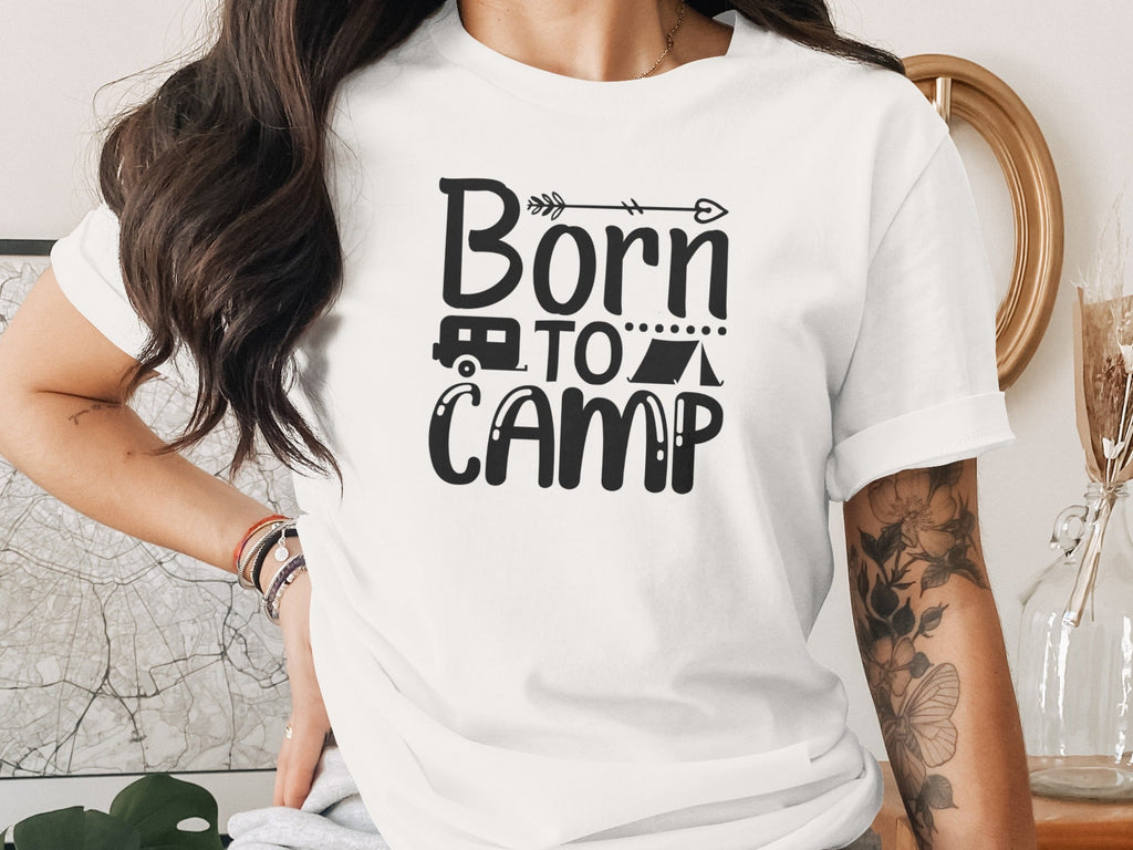 Born To Camp With Tent And Camper Fun Outdoors T-Shirt