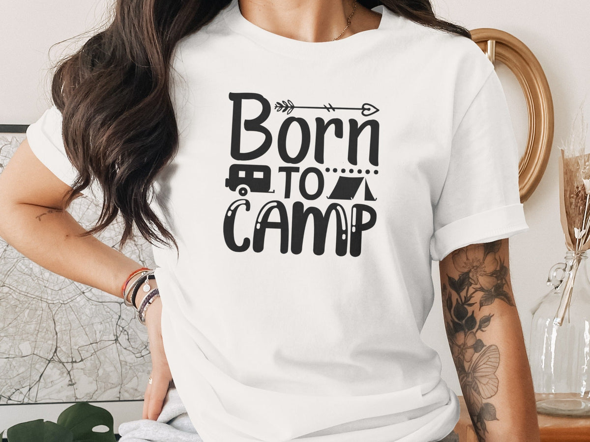 Born To Camp With Tent And Camper Fun Outdoors T-Shirt