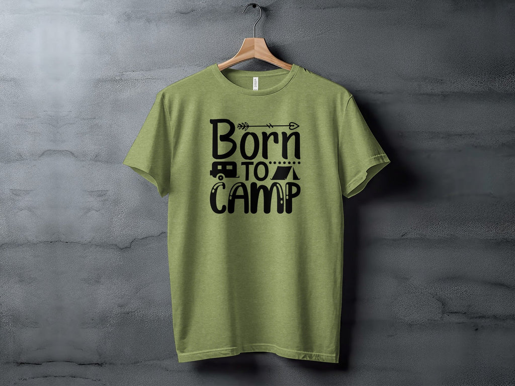 Born To Camp With Tent And Camper Fun Outdoors T-Shirt