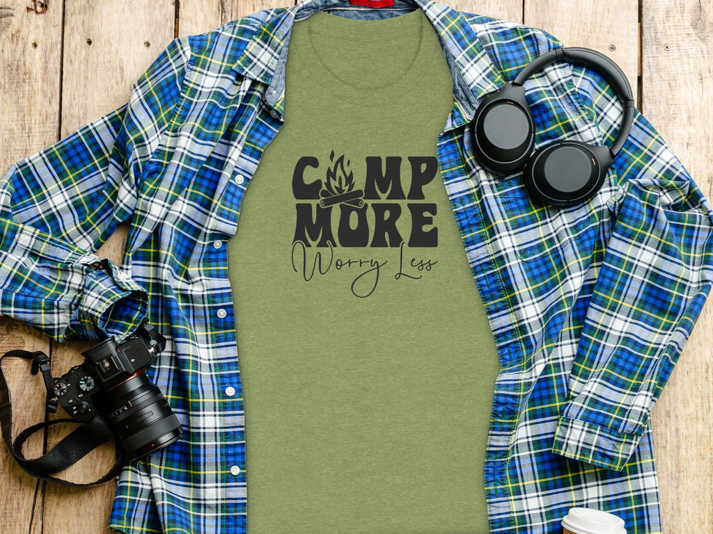 Camp More Worry Less Graphic Camping Adventure T-Shirt