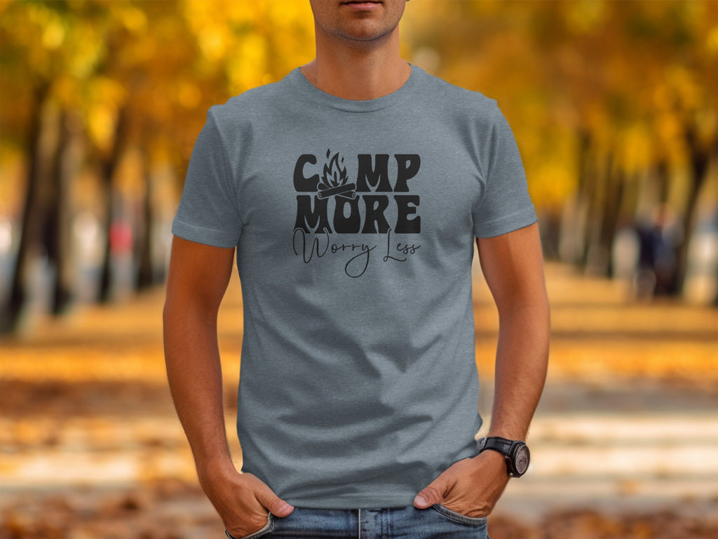 Camp More Worry Less Graphic Camping Adventure T-Shirt