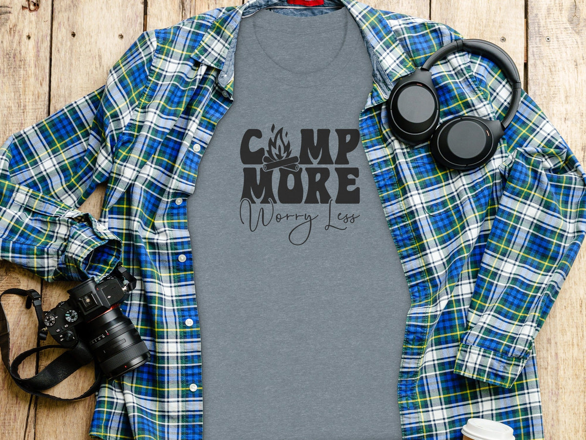 Camp More Worry Less Graphic Camping Adventure T-Shirt