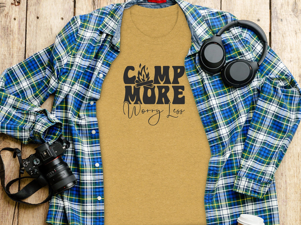 Camp More Worry Less Graphic Camping Adventure T-Shirt