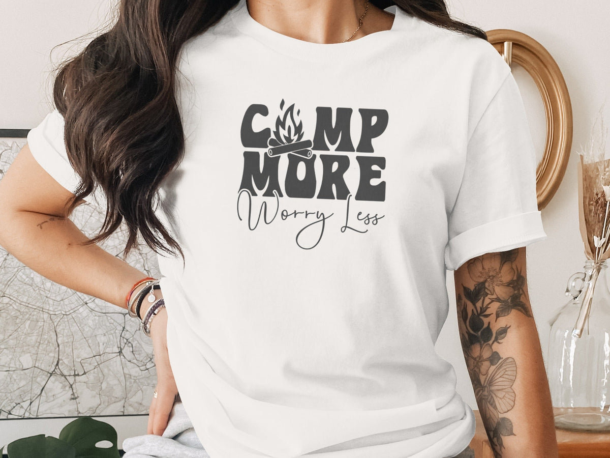 Camp More Worry Less Graphic Camping Adventure T-Shirt