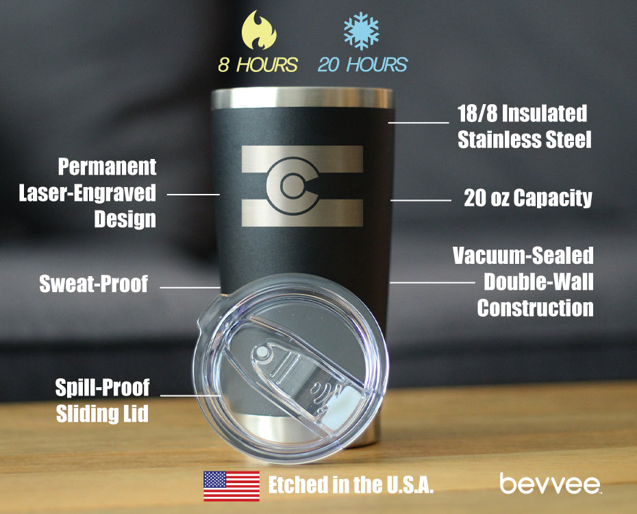 Colorado Flag - Insulated Coffee Tumbler Cup with Sliding Lid - Stainless Steel Insulated Mug - Cute Outdoor Camping Mug