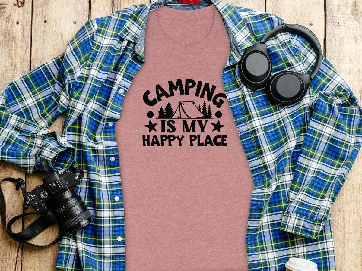 Camping Is My Happy Place Graphic Print Outdoor T-Shirt