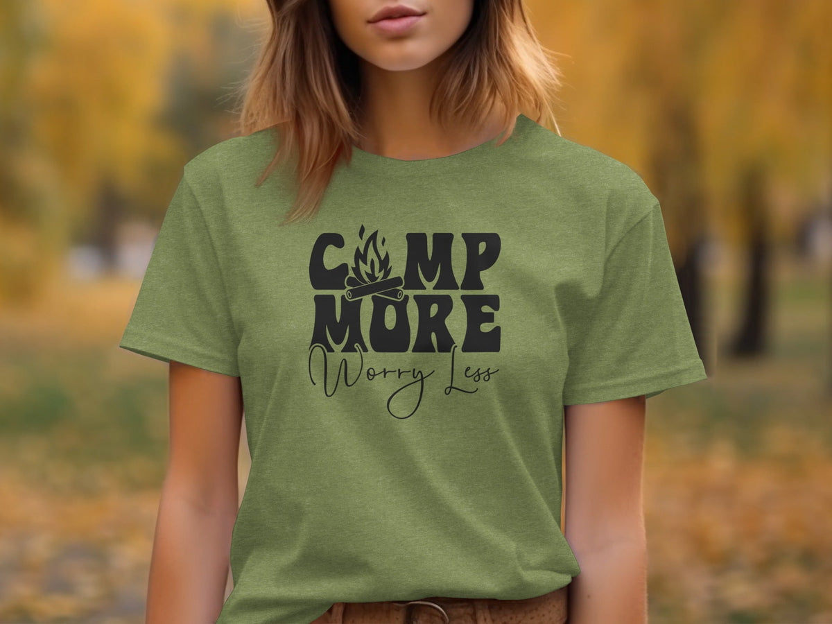 Camp More Worry Less Graphic Camping Adventure T-Shirt