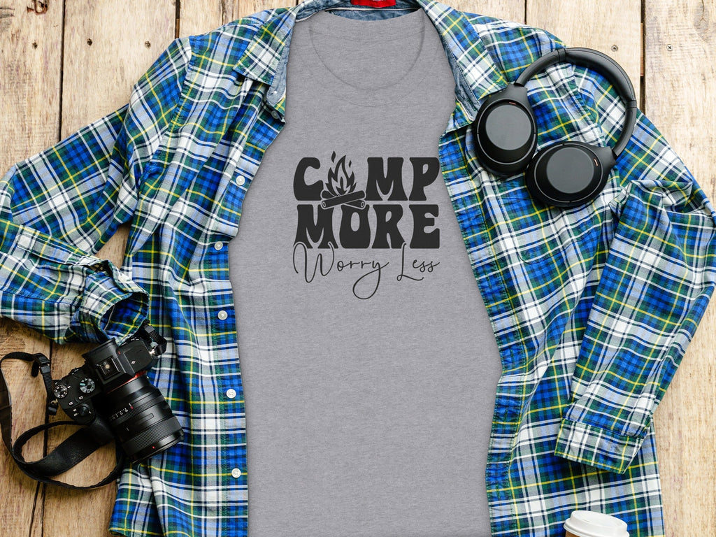 Camp More Worry Less Graphic Camping Adventure T-Shirt