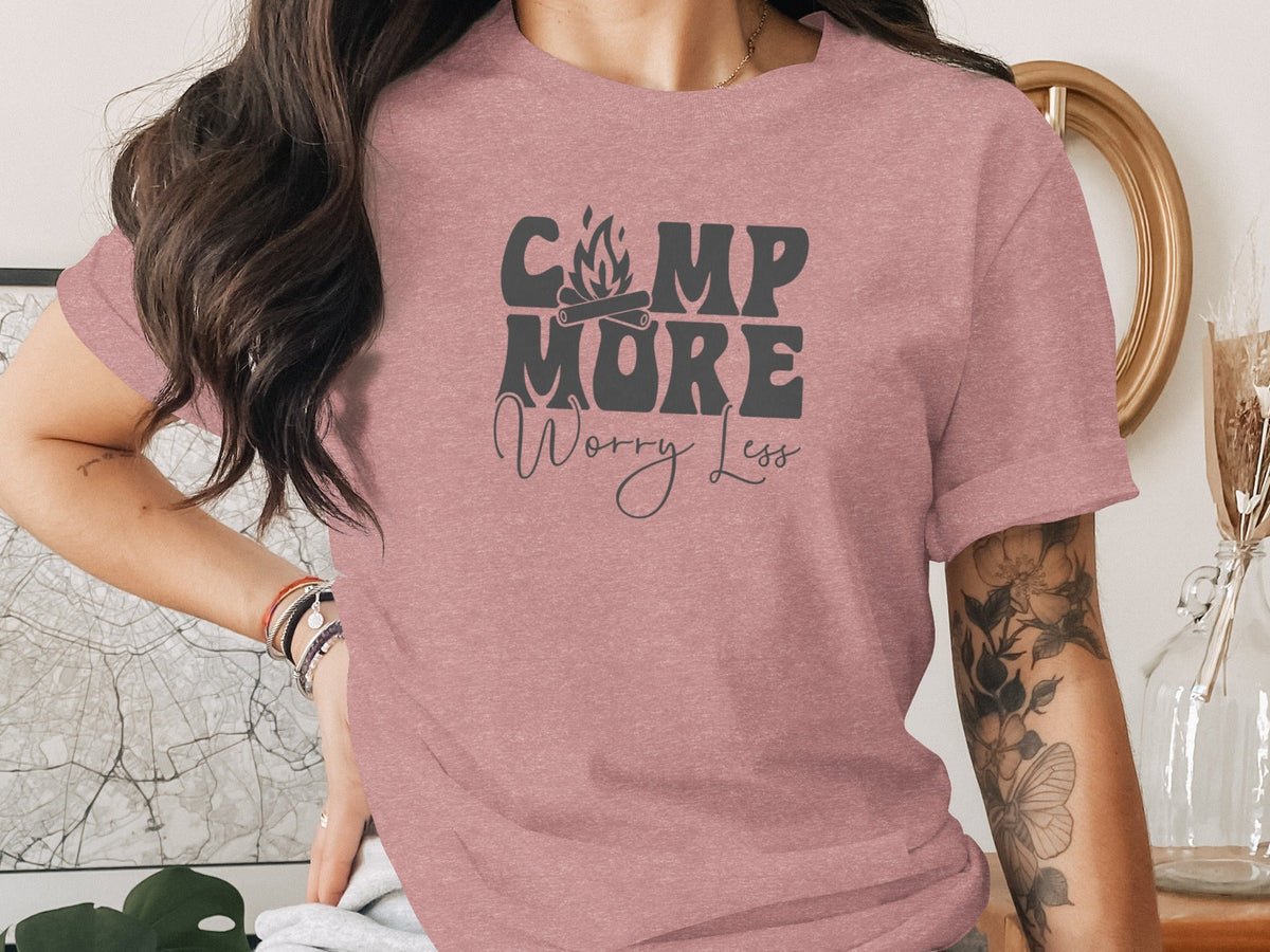 Camp More Worry Less Graphic Camping Adventure T-Shirt