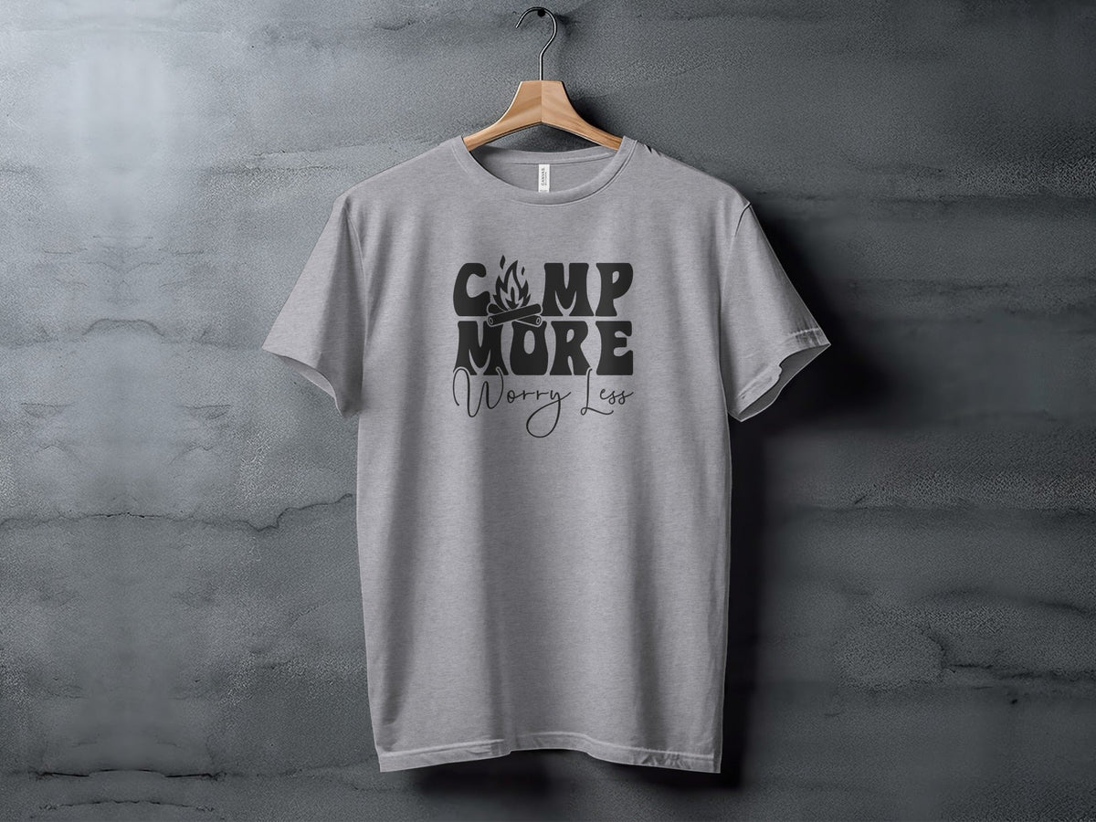 Camp More Worry Less Graphic Camping Adventure T-Shirt