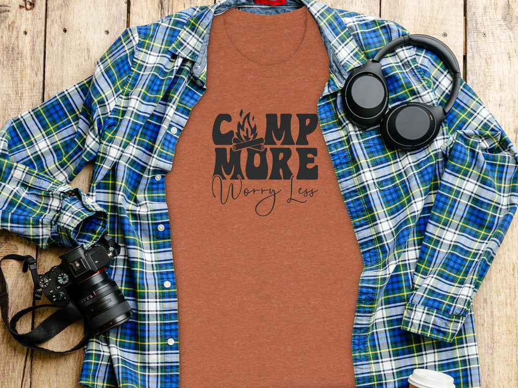 Camp More Worry Less Graphic Camping Adventure T-Shirt
