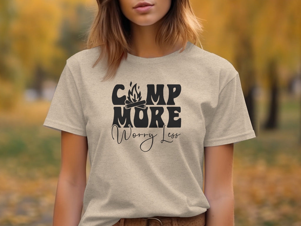 Camp More Worry Less Graphic Camping Adventure T-Shirt