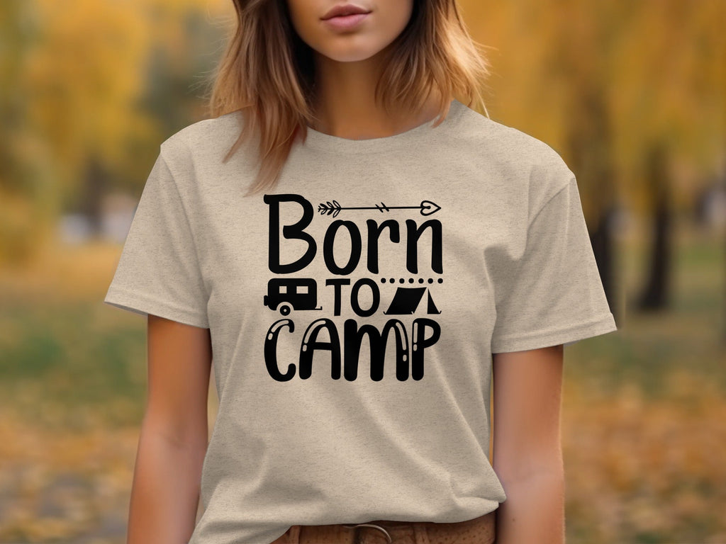 Born To Camp With Tent And Camper Fun Outdoors T-Shirt