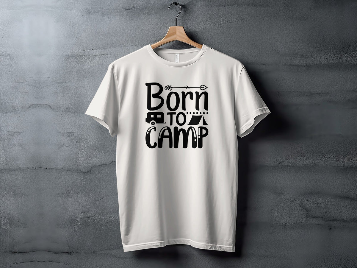 Born To Camp With Tent And Camper Fun Outdoors T-Shirt