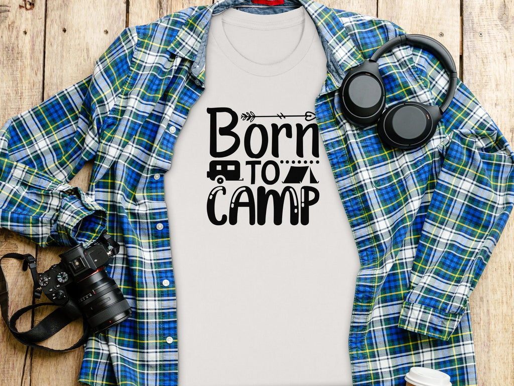 Born To Camp With Tent And Camper Fun Outdoors T-Shirt