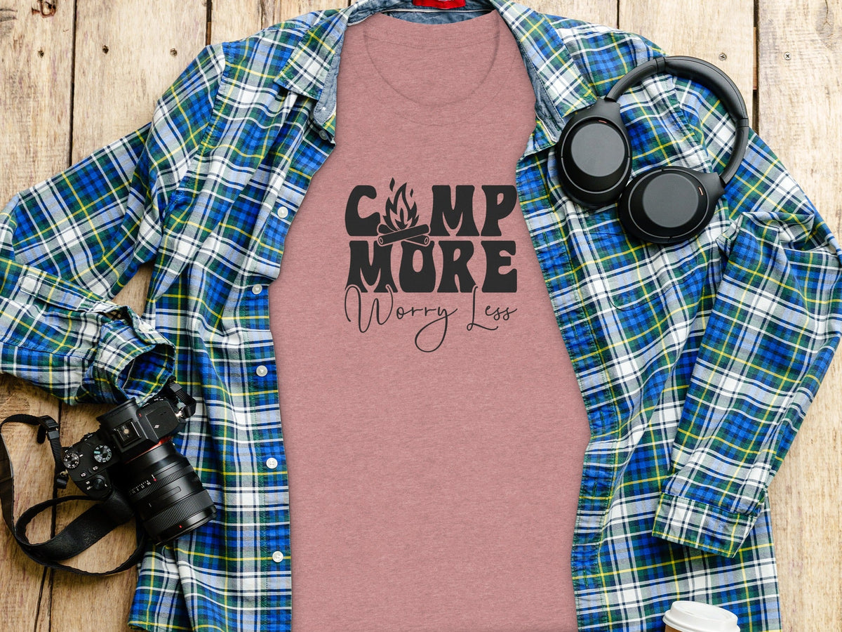 Camp More Worry Less Graphic Camping Adventure T-Shirt