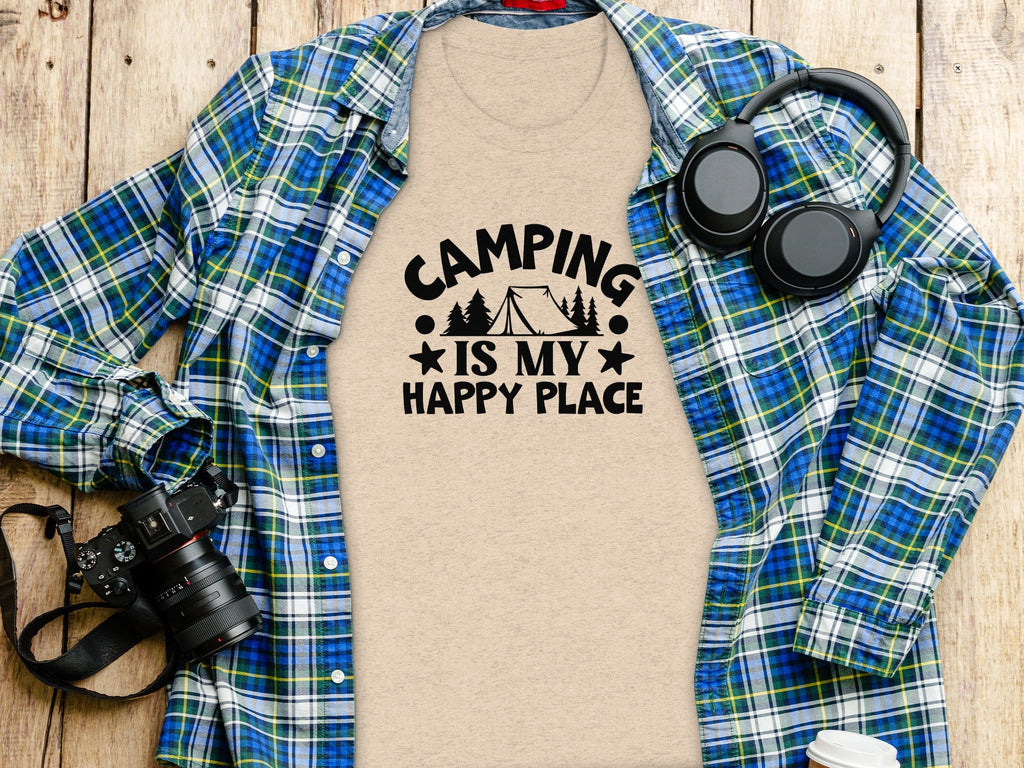 Camping Is My Happy Place Graphic Print Outdoor T-Shirt