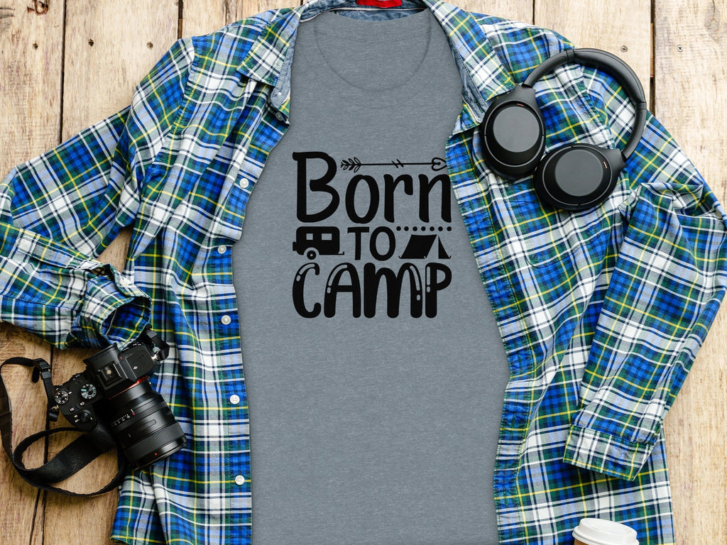 Born To Camp With Tent And Camper Fun Outdoors T-Shirt