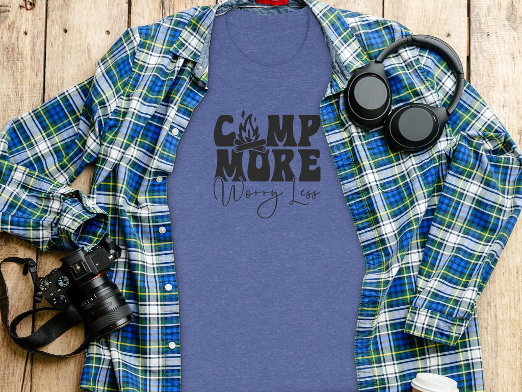 Camp More Worry Less Graphic Camping Adventure T-Shirt