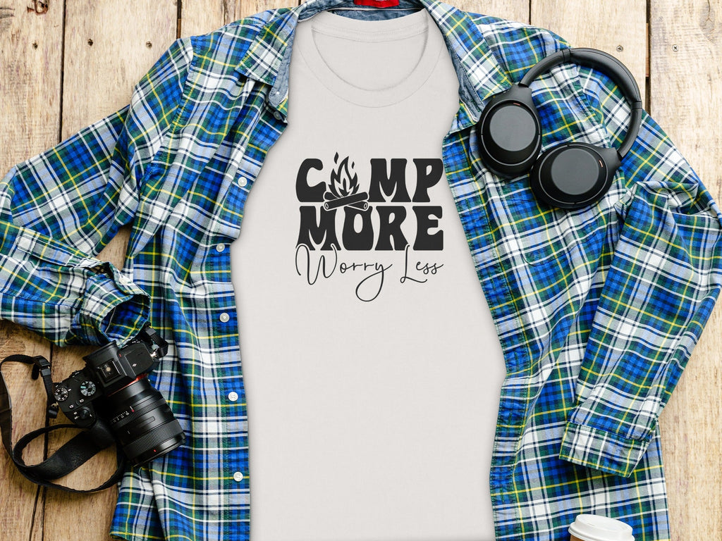 Camp More Worry Less Graphic Camping Adventure T-Shirt