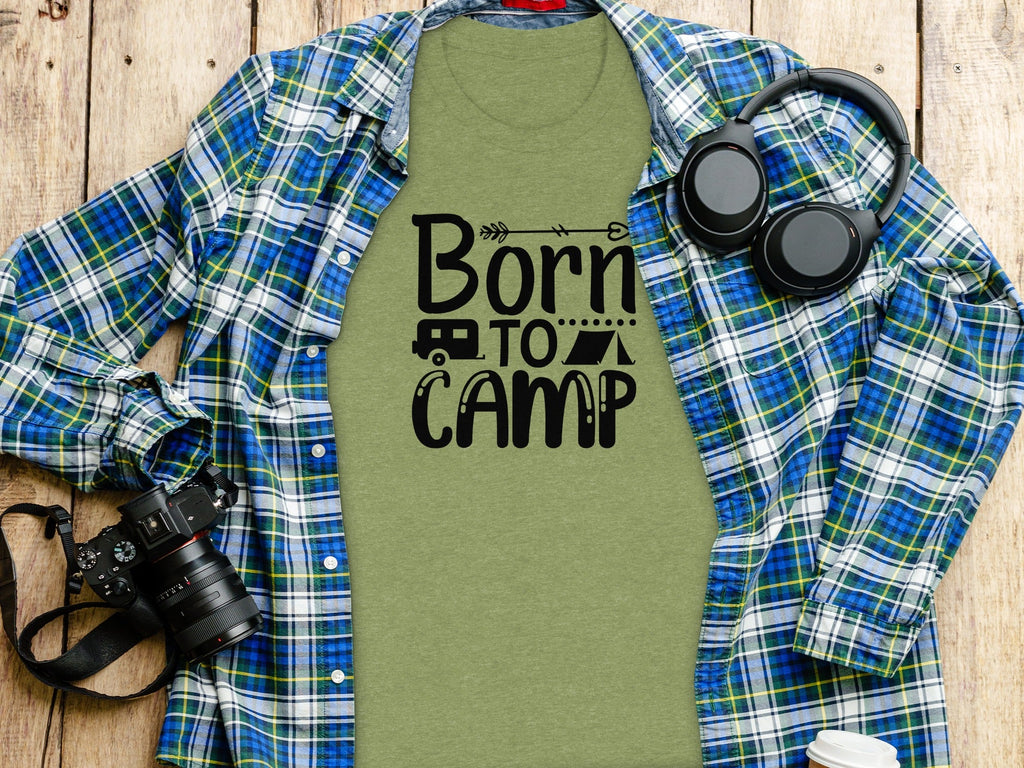 Born To Camp With Tent And Camper Fun Outdoors T-Shirt