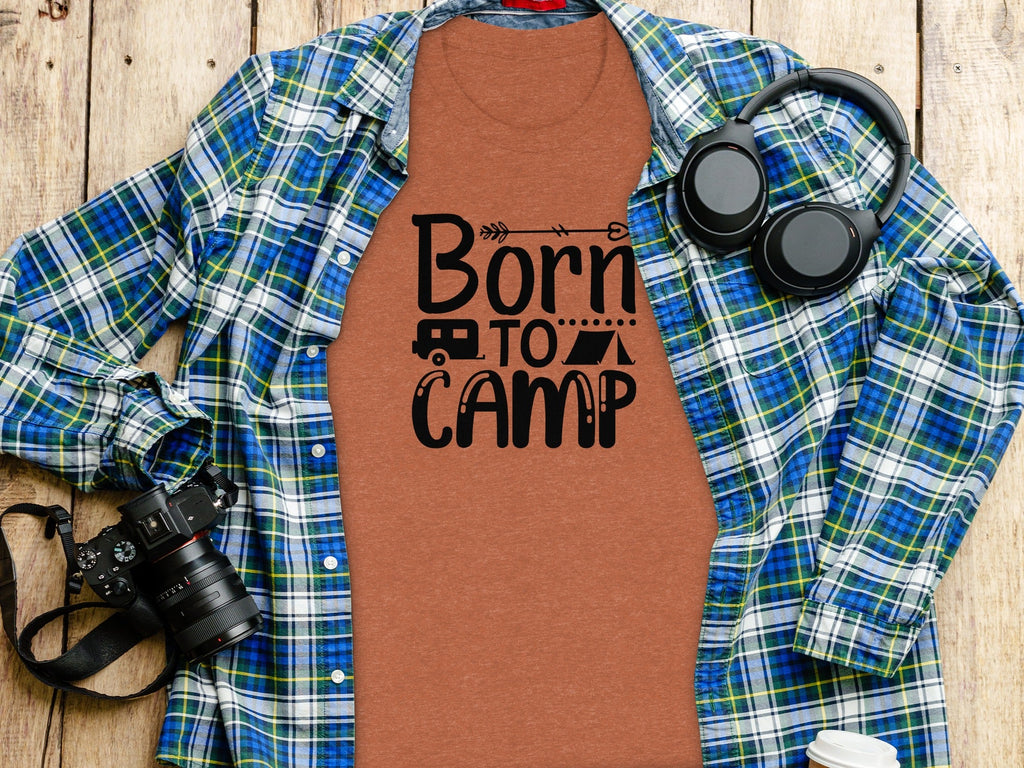 Born To Camp With Tent And Camper Fun Outdoors T-Shirt