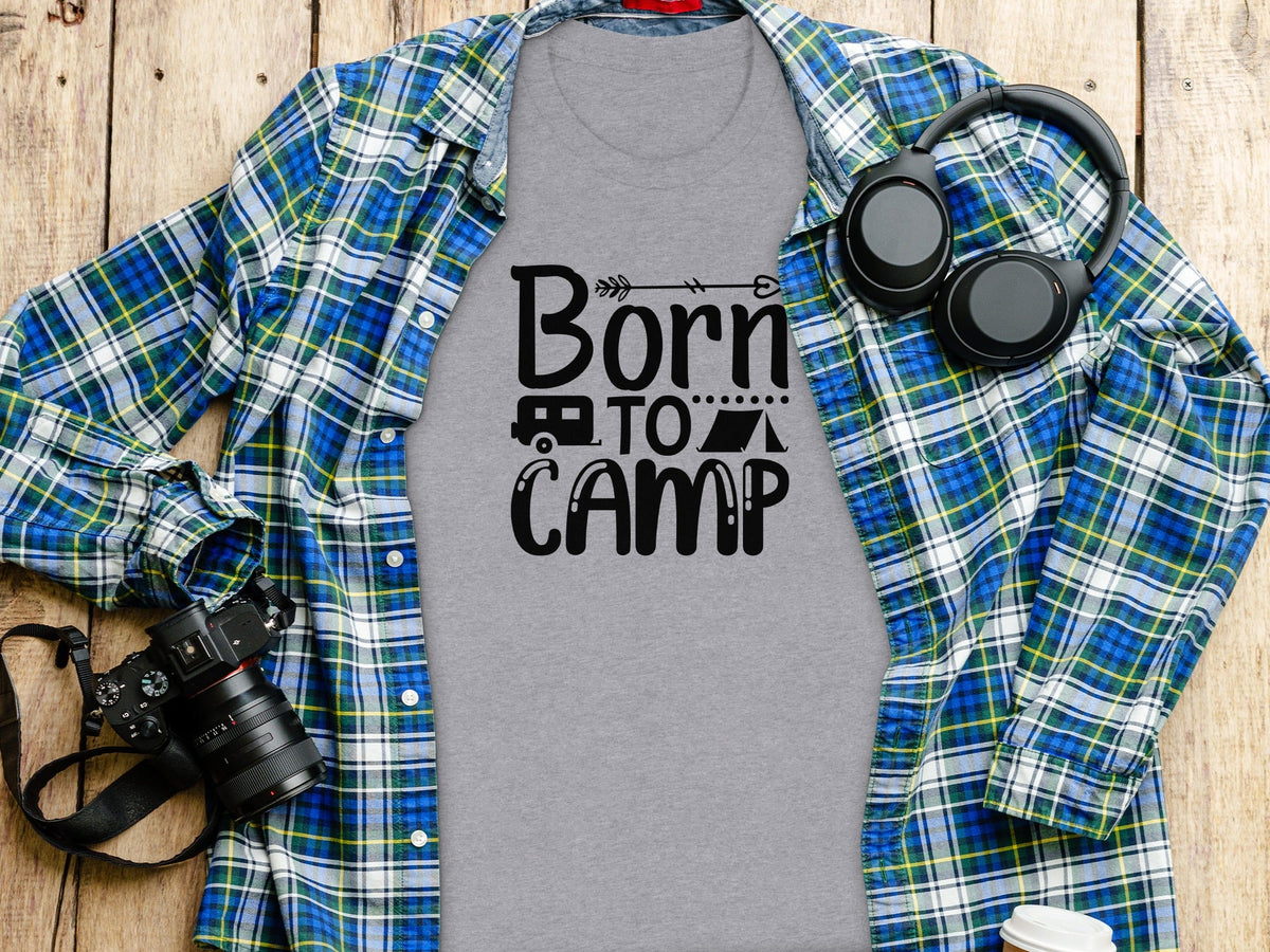 Born To Camp With Tent And Camper Fun Outdoors T-Shirt