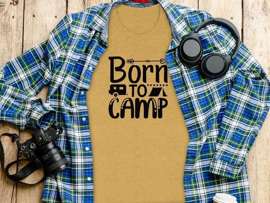 Born To Camp With Tent And Camper Fun Outdoors T-Shirt