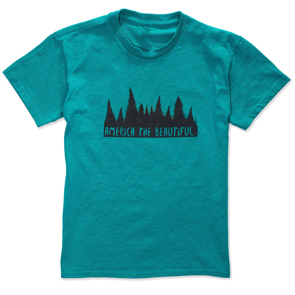 America The Beautiful® Magical Forest Youth Girls Cotton Camping Graphic T-shirt in forest green