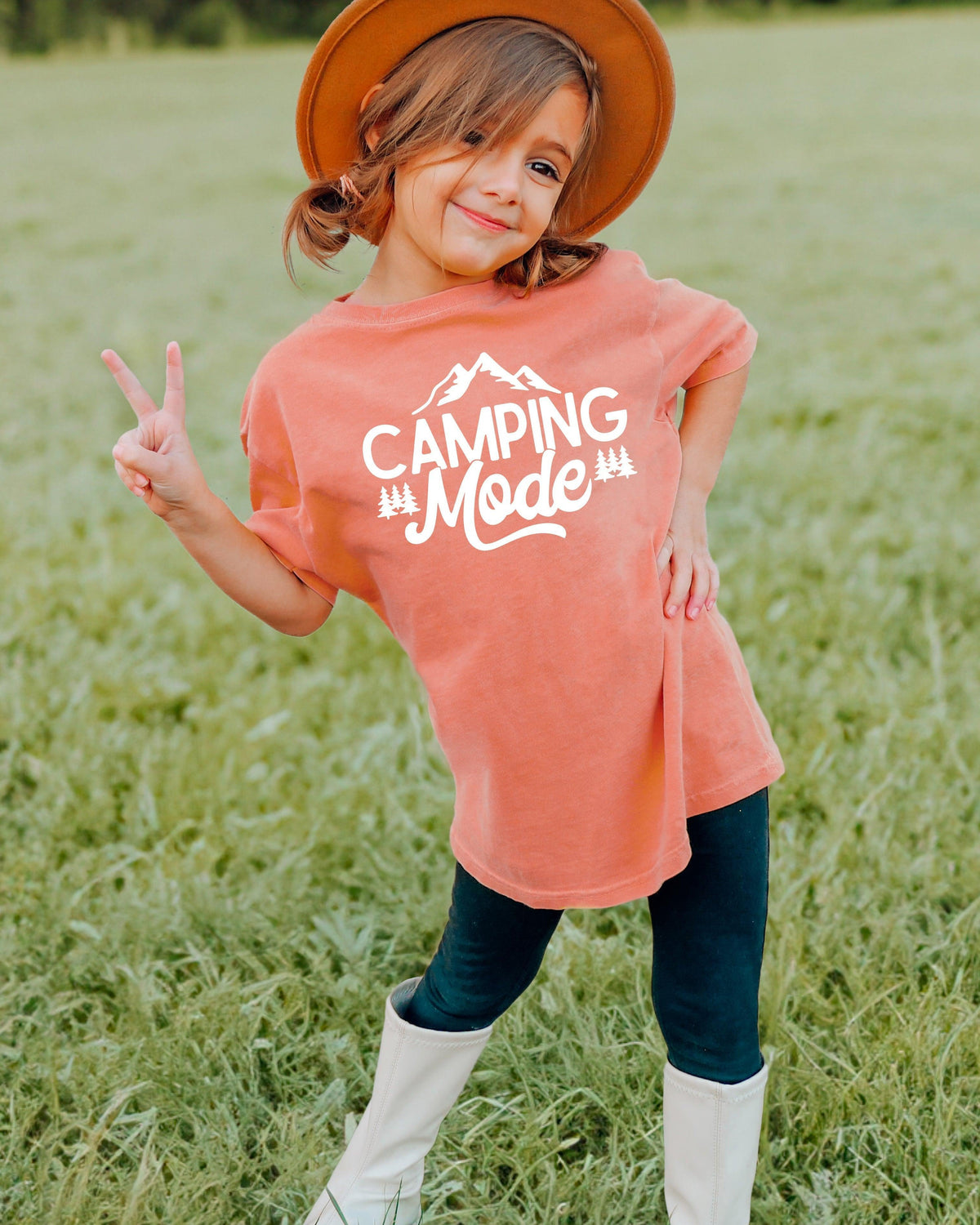 Camping Mode Kids Garment-Dyed T-Shirt – Nature Hiking Youth Outdoor Adventure Tee