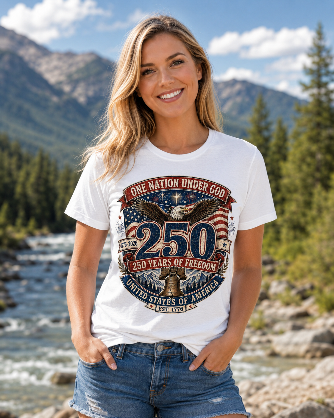 Vintage T-Shirt One Nation Under God Patriotic Freedom