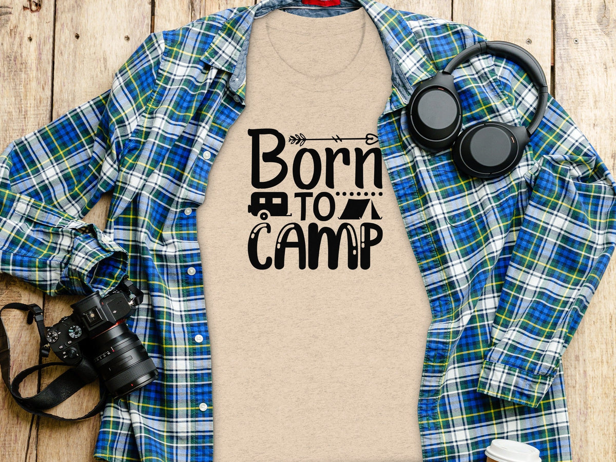 Born To Camp With Tent And Camper Fun Outdoors T-Shirt