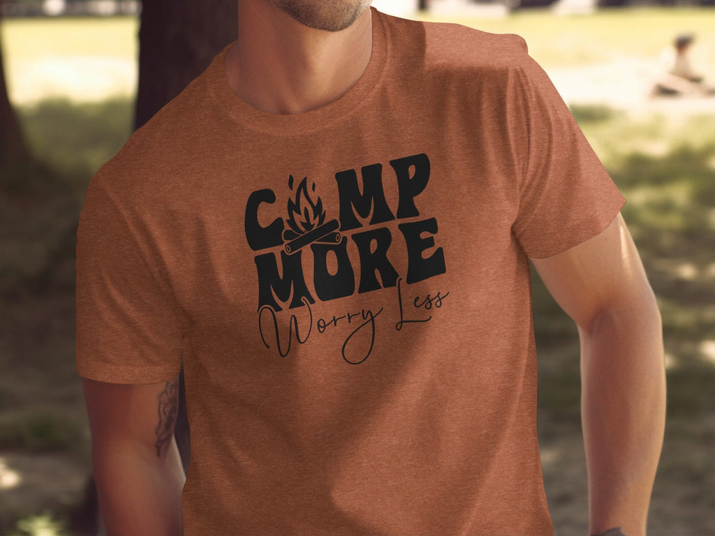 Camp More Worry Less Graphic Camping Adventure T-Shirt