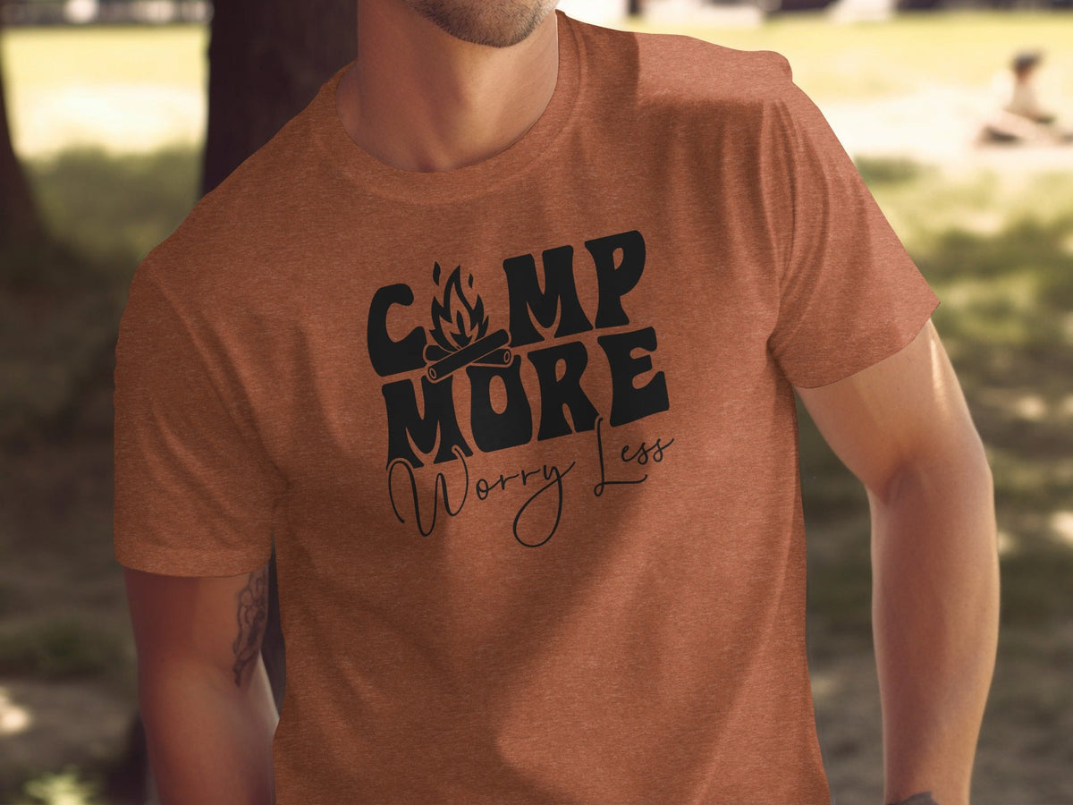 Camp More Worry Less Graphic Camping Adventure T-Shirt