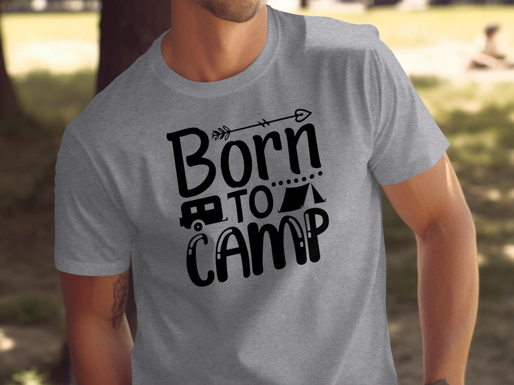 Born To Camp With Tent And Camper Fun Outdoors T-Shirt