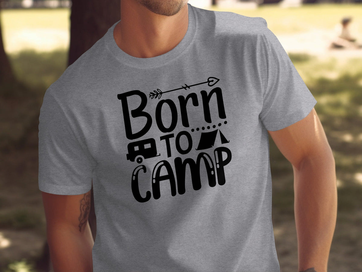 Born To Camp With Tent And Camper Fun Outdoors T-Shirt