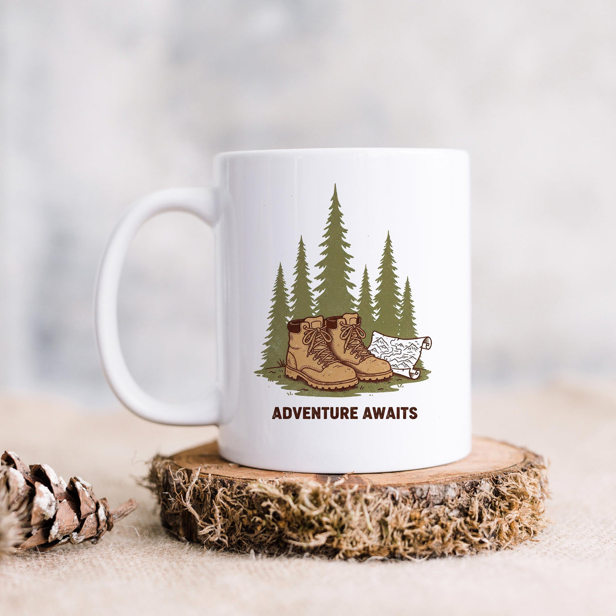 Adventure Mug – Rustic Hiking Coffee Cup | Camping Ceramic Mug, Outdoor Lover Gift