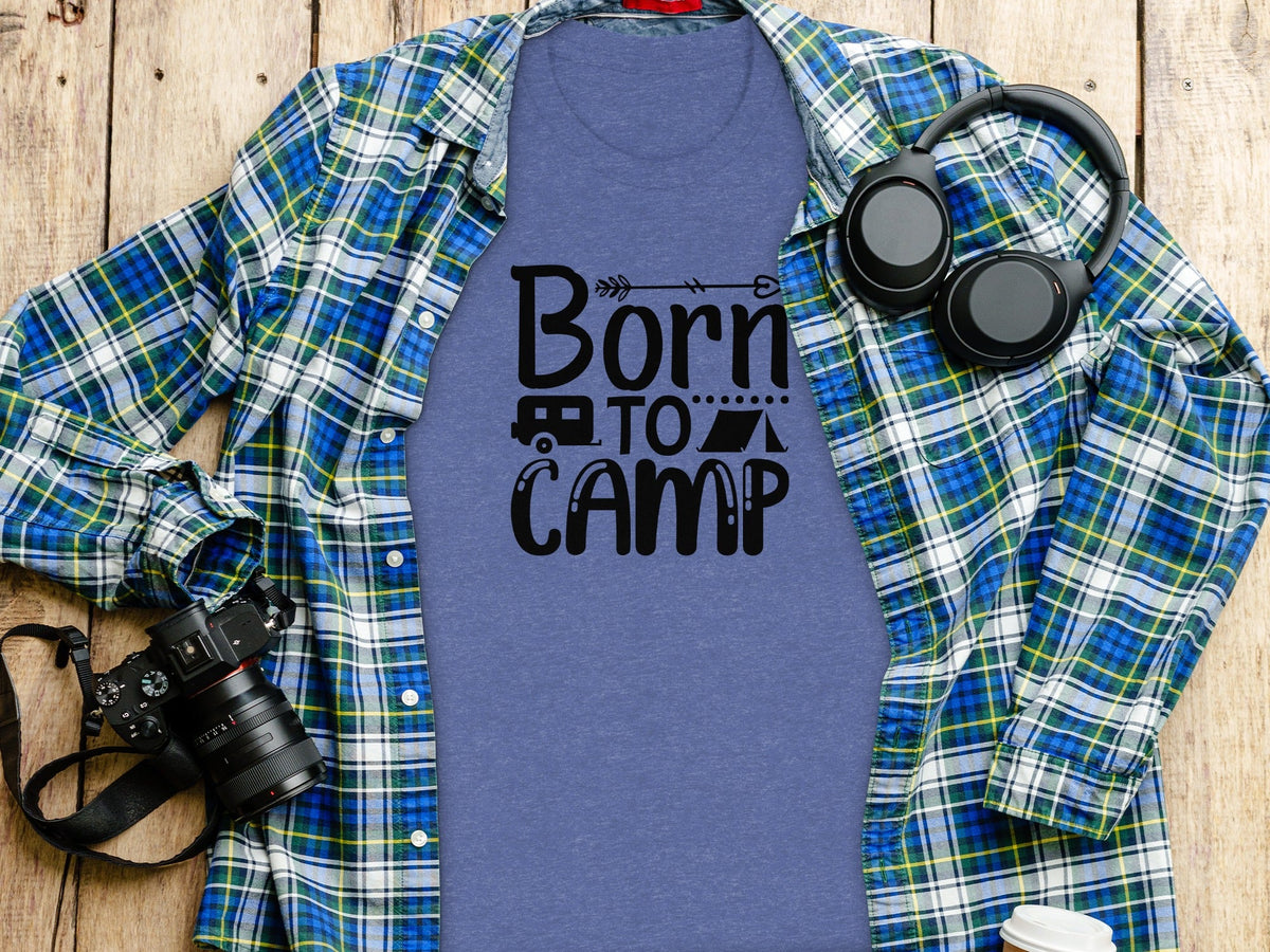Born To Camp With Tent And Camper Fun Outdoors T-Shirt