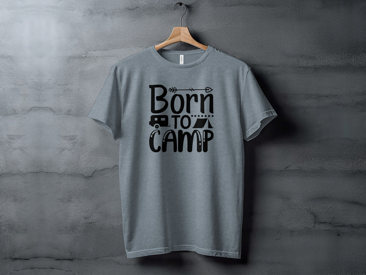 Born To Camp With Tent And Camper Fun Outdoors T-Shirt