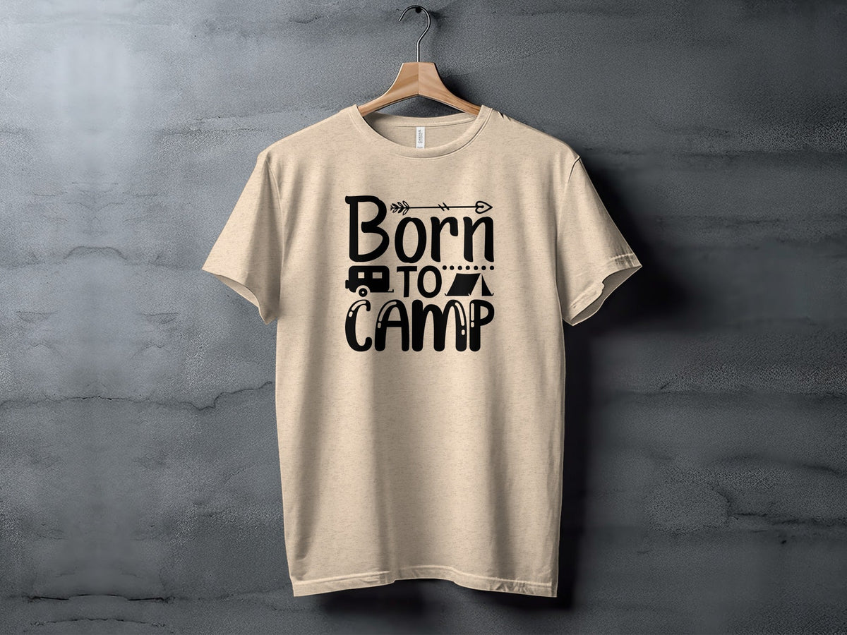 Born To Camp With Tent And Camper Fun Outdoors T-Shirt