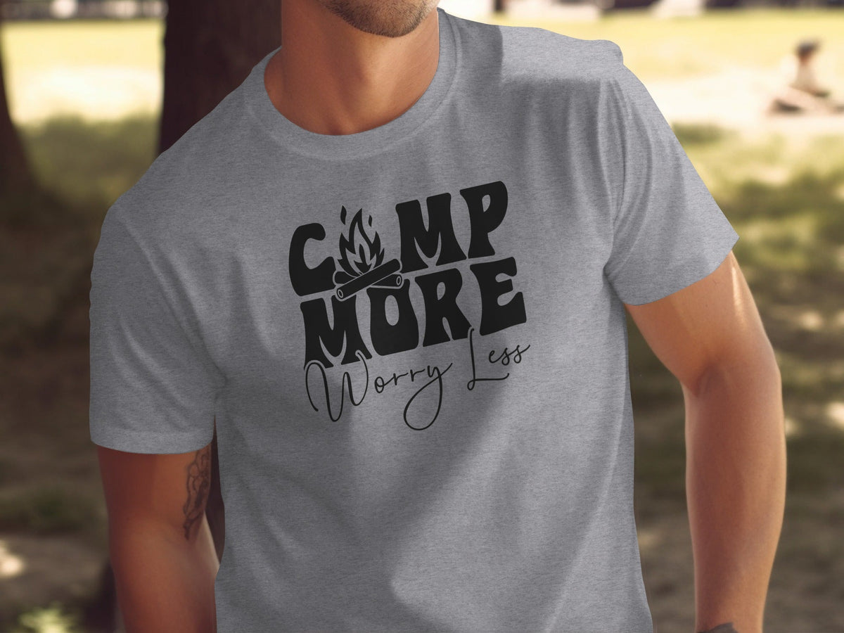 Camp More Worry Less Graphic Camping Adventure T-Shirt