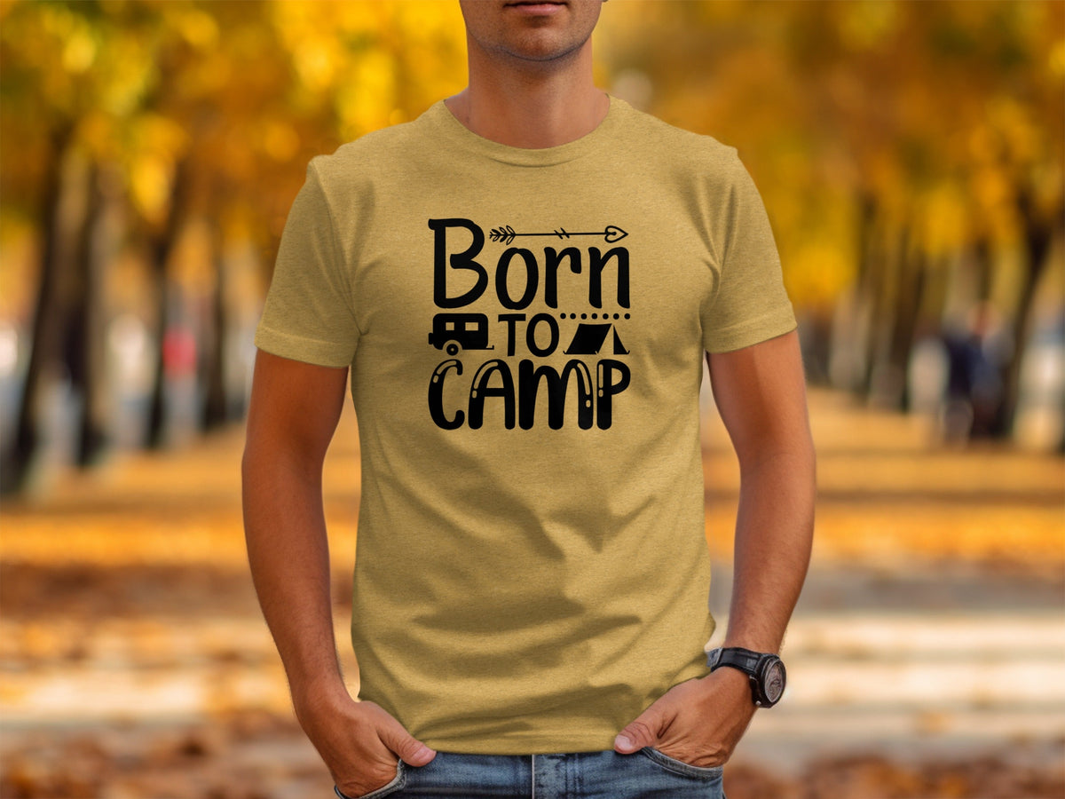 Born To Camp With Tent And Camper Fun Outdoors T-Shirt