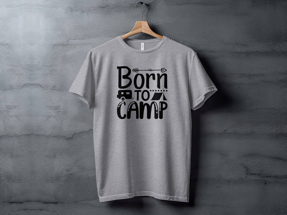 Born To Camp With Tent And Camper Fun Outdoors T-Shirt