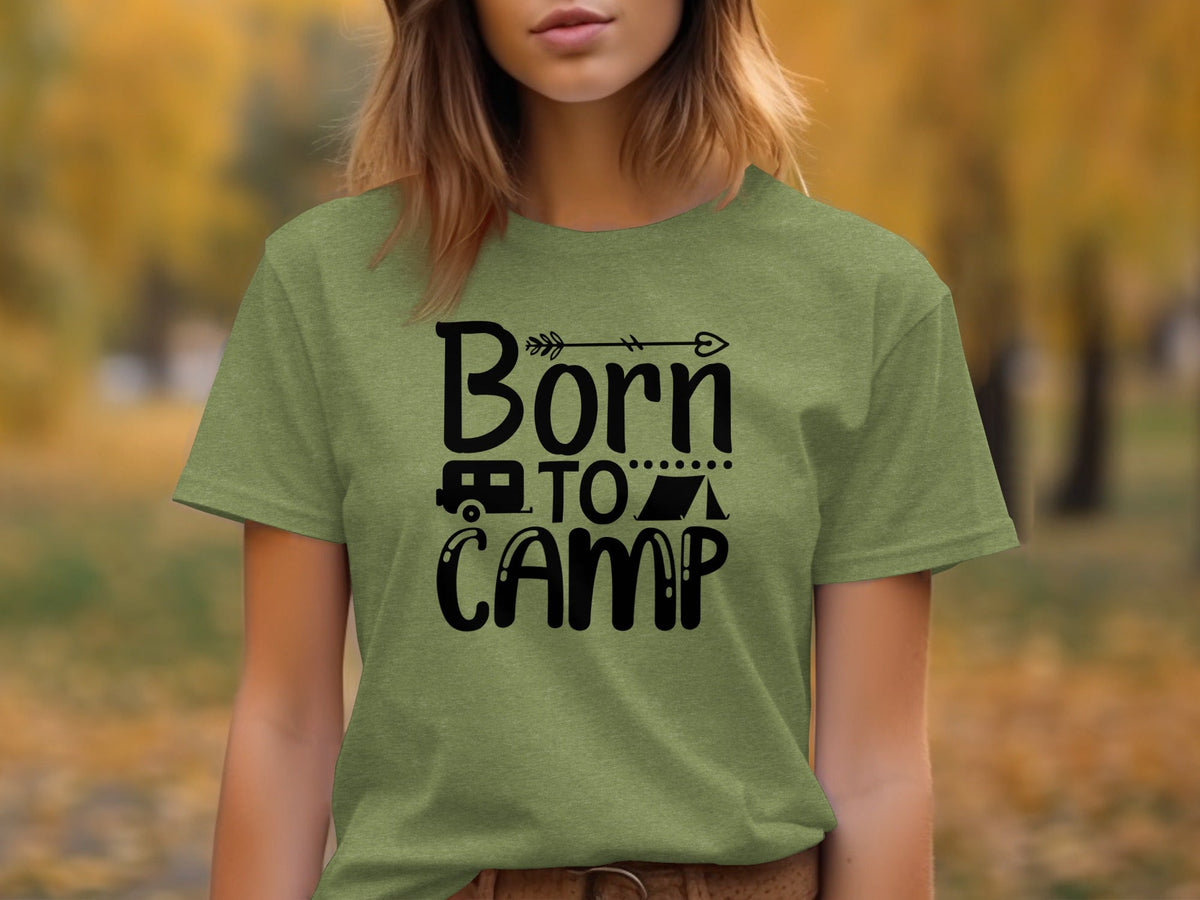 Born To Camp With Tent And Camper Fun Outdoors T-Shirt