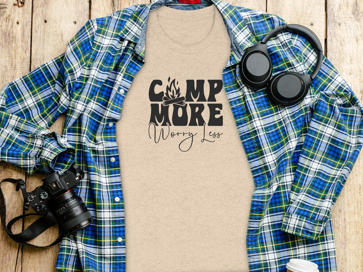 Camp More Worry Less Graphic Camping Adventure T-Shirt