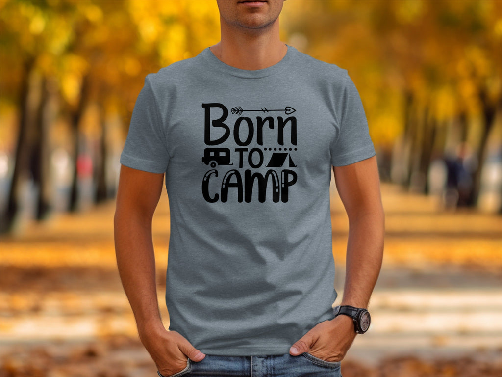 Born To Camp With Tent And Camper Fun Outdoors T-Shirt