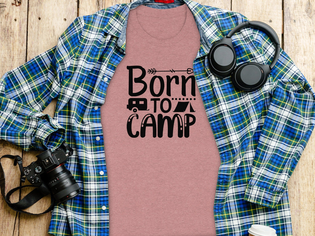 Born To Camp With Tent And Camper Fun Outdoors T-Shirt